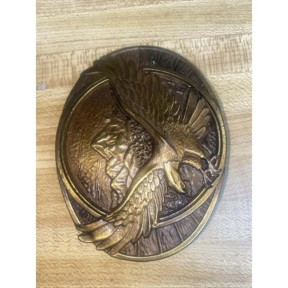Vintage Montana Silversmiths Brass Belt Buckle Western Style American Bald Eagle